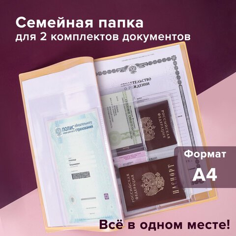 Папка для семейных документов с файлами (паспорта, свидетельства, полисы, СНИЛС) STAFF, 16 отделений, ПВХ, бежевая, 237808
