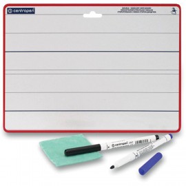 Доска двусторонняя маркерная А4 (297х210 мм), БЕЛАЯ/ЛИНИЯ, 2 маркера + салфетка, CENTROPEN, 7719, 577190201