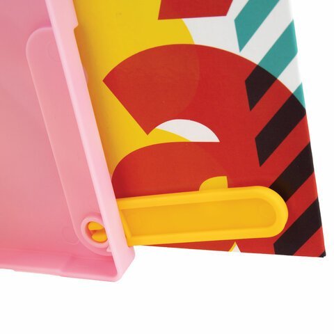 Подставка для книг ЮНЛАНДИЯ, с боковыми зажимами, регулируемый наклон, пластик, розовая, 237907