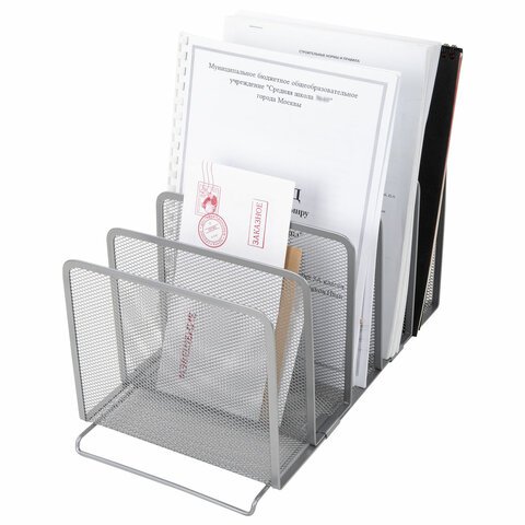 Подставка для сортировки писем и бумаг 5-ти секционная BRAUBERG "Germanium", 195х365х205 мм, серебро, 237969