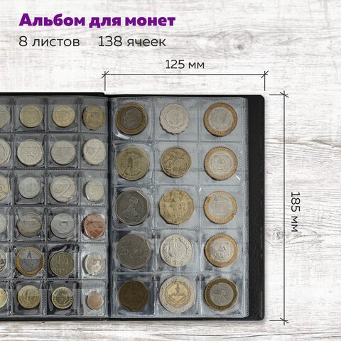 Альбом нумизмата для 138 монет, 125х185 мм, ПВХ, черный, STAFF, 238078
