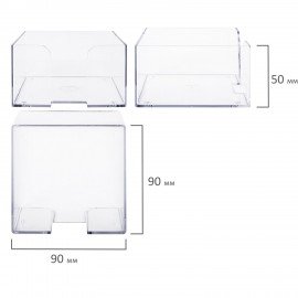 Подставка для бумажного блока BRAUBERG CLASSIC пластиковая, 90х90х50 мм, прозрачная, 238091
