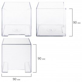 Подставка для бумажного блока BRAUBERG CLASSIC пластиковая, 90х90х90 мм, прозрачная, 238092