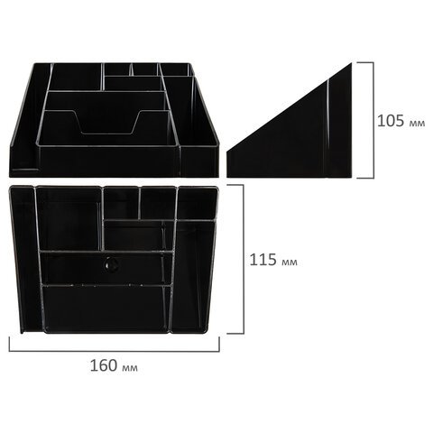 Подставка-органайзер BRAUBERG GRAND OFFICE, 9 отделений, 115х160х105 мм, черная, 238098, ОР14