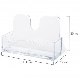 Подставка для визиток настольная BRAUBERG CLASSIC 40х100х55 мм, на 50 визиток, прозрачная, 238103