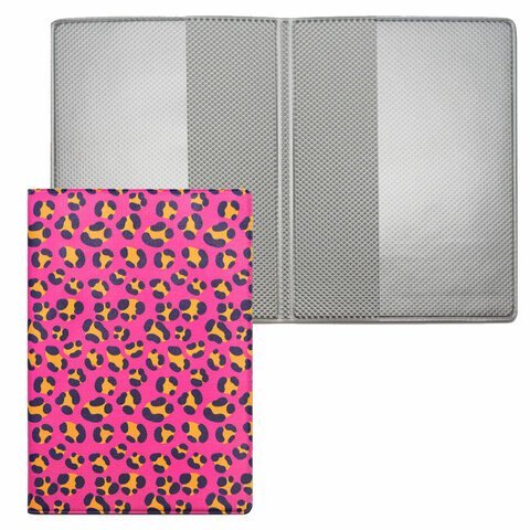 Обложка для паспорта "Леопард", кожзам, розовая с цветным принтом, ДПС, 2203.Р13