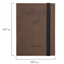 Обложка для паспорта с карманами и резинкой, мягкая экокожа, "PASSPORT", коричневая, BRAUBERG, 238204