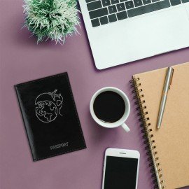 Обложка для паспорта натуральная кожа "наплак", тиснение серебром "Airplane", черная, BRAUBERG, 238212