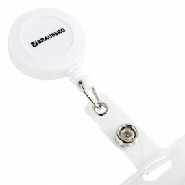 Бейдж горизонтальный (60х90 мм), с держателем-рулеткой 70 см, белый, BRAUBERG, 238241