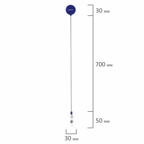 Бейдж вертикальный (90х60 мм), с держателем-рулеткой 70 см, синий, BRAUBERG, 238244