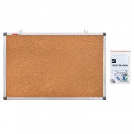 Доска пробковая для объявлений 60х90 см, алюминиевая рамка, BRAUBERG Extra, 238308