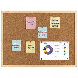 Доска пробковая для объявлений 45х60 см, деревянная рамка, BRAUBERG Wood, 238310