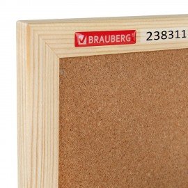 Доска пробковая для объявлений 60х90 см, деревянная рамка, BRAUBERG Wood, 238311