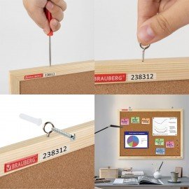 Доска пробковая для объявлений 90х120 см, деревянная рамка, BRAUBERG Wood, 238312