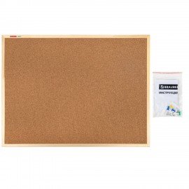 Доска пробковая для объявлений 90х120 см, деревянная рамка, BRAUBERG Wood, 238312