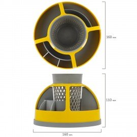 Подставка-органайзер STAFF "Attraction", 9 отделений, вращающаяся, серая/желтая, 238318