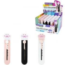 Нож канцелярский "Лапки", Cat Paw, 9 мм, автофиксатор, BRAUBERG HOBBY, в дисплее, 238346