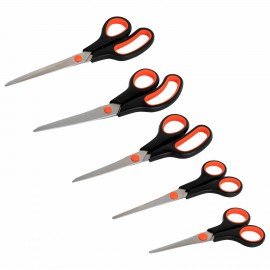 Ножницы BRAUBERG SOFT GRIP НАБОР 5 штук (140, 170, 190, 220, 240 мм), эргономичные черно-красные ручки, ВЫГОДНАЯ УПАКОВКА, 238410