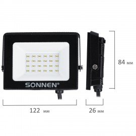 Прожектор светодиодный 20Вт, 6500К, 1600Лм, IP65, 122x84x26мм, черный, SONNEN, 238412