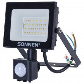 Прожектор светодиодный с датчиком движения 20Вт, 6500К, 1600Лм, IP65,122х146х51мм, черный, SONNEN, 238416