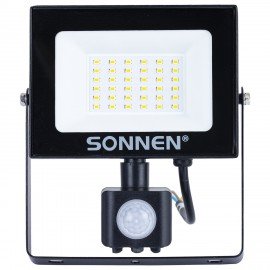 Прожектор светодиодный с датчиком движения 30Вт, 6500К, 2400Лм, IP65, 161х146х51мм, черный, SONNEN, 238417