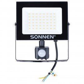 Прожектор светодиодный с датчиком движения 50Вт, 6500К, 4000Лм, IP65, 187х176х51мм, черный, SONNEN, 238418