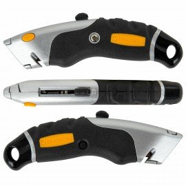 Нож универсальный мощный алюминиевый BRAUBERG "Heavy duty M", автофиксатор, резиновые вставки, 238736