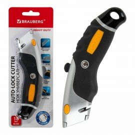 Нож универсальный мощный алюминиевый BRAUBERG "Heavy duty M", автофиксатор, резиновые вставки, 238736