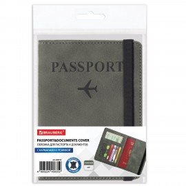 Обложка для паспорта и документов с защитой от считывания, 9 карманов, резинка, экокожа, графитовая, BRAUBERG, 238753