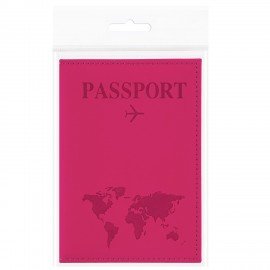 Обложка для паспорта "Passport map", экокожа soft touch, малиновая, STAFF, 238761