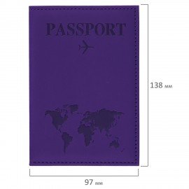 Обложка для паспорта "Passport map", экокожа soft touch, фиолетовая, STAFF, 238762