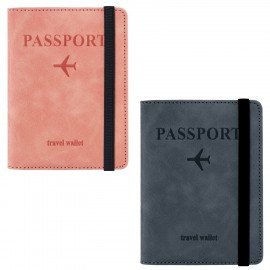 Обложка для паспорта и документов с защитой НАБОР 2 шт., 9 карманов, резинка, экокожа, темно-голубая/розовая, BRAUBERG, 238764