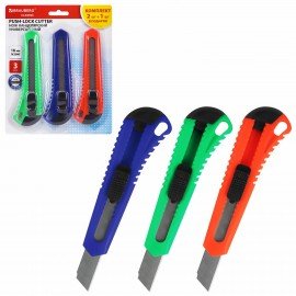 Нож канцелярский 18 мм КОМПЛЕКТ "2шт + 1шт В ПОДАРОК", фиксатор, блистер, BRAUBERG "Classic", 238772