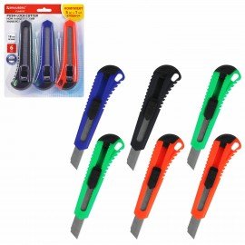 Нож канцелярский 18 мм КОМПЛЕКТ "5шт + 1шт В ПОДАРОК", фиксатор, блистер, BRAUBERG "Classic", 238773