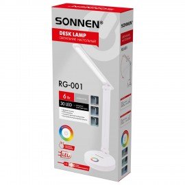 Настольная лампа светильник ночник SONNEN RG-001, LED, 6 Вт, 3 режима, RGB подсветка, белый, 238774