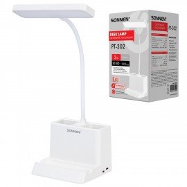 Настольная лампа светильник беспроводная SONNEN PT-302, органайзер, USB, LED, 3 Вт, 3 режима, 238783