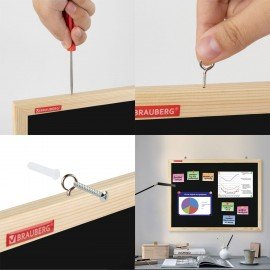 Доска для мела магнитная 30х45 см, черная, деревянная рамка, BRAUBERG Standard, 238801