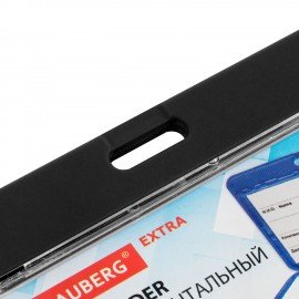 Бейдж горизонтальный (54х85 мм), ДВУСТОРОННИЙ,черный, ЗАЩИТА ОТ ВЛАГИ И ПЫЛИ, BRAUBERG EXTRA, 238812