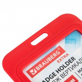Бейдж вертикальный (85х54 мм), красный, МАТОВАЯ ПОВЕРХНОСТЬ, BRAUBERG EXTRA, 238816