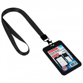 Бейдж вертикальный (85х54 мм), лента 45 см с карабином, СЛАЙДЕР, черный, BRAUBERG EXTRA, 238831