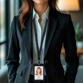 Бейдж вертикальный (85х54 мм), лента 45 см с карабином, СЛАЙДЕР, черный, BRAUBERG EXTRA, 238831