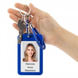 Бейдж вертикальный (85х54 мм), петля с карабином, СЛАЙДЕР, синий, BRAUBERG EXTRA, 238836