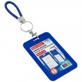 Бейдж вертикальный (85х54 мм), петля с карабином, СЛАЙДЕР, синий, BRAUBERG EXTRA, 238836