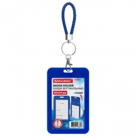 Бейдж вертикальный (85х54 мм), петля с карабином, СЛАЙДЕР, синий, BRAUBERG EXTRA, 238836
