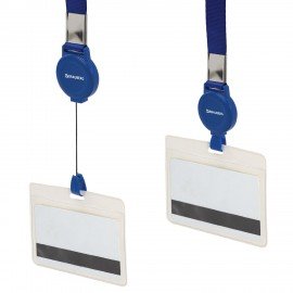 Держатель-рулетка для бейджей 70 см, с лентой 45 см, синий, BRAUBERG EXTRA, 238837