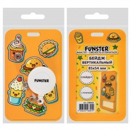 Бейдж вертикальный с 3D печатью "Street food" (85х54 мм), с рулеткой, СЛАЙДЕР, FUNSTER, 238843