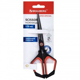 Ножницы BRAUBERG "Super special", 170 мм, черные, 3-х сторонняя заточка, тефлоновое покрытие, 238848