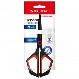 Ножницы BRAUBERG "Super special", 170 мм, черные, 3-х сторонняя заточка, тефлоновое покрытие, 238848