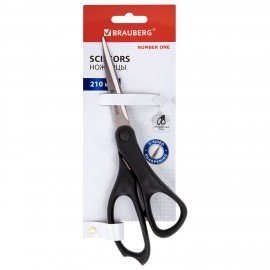 Ножницы BRAUBERG "NUMBER ONE", 210 мм, черные, 3-х сторонняя заточка, эргономичные ручки, 238850