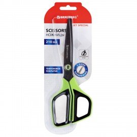 Ножницы BRAUBERG "JET Special", салатовые, 210 мм, 3-х сторонняя заточка, тефлоновое покрытие, 238852